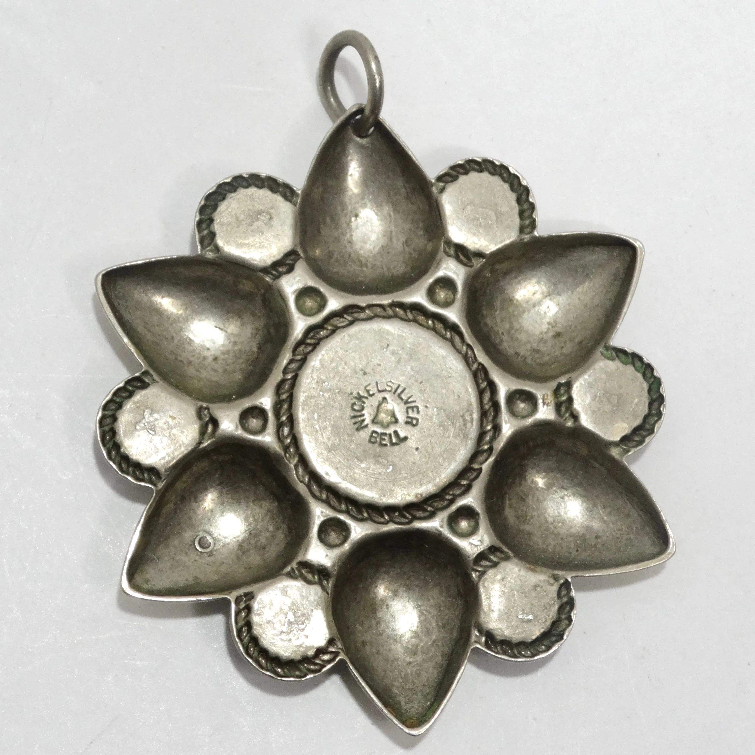1960s Native American Silver Turquoise Flower Pendent