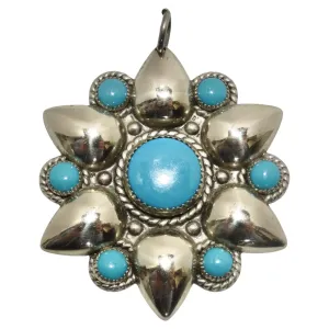 1960s Native American Silver Turquoise Flower Pendent