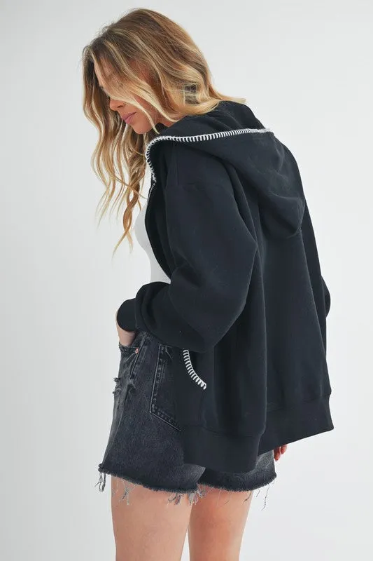 Aemi   Co Contrast Trim Zip Up Hoodie Jacket