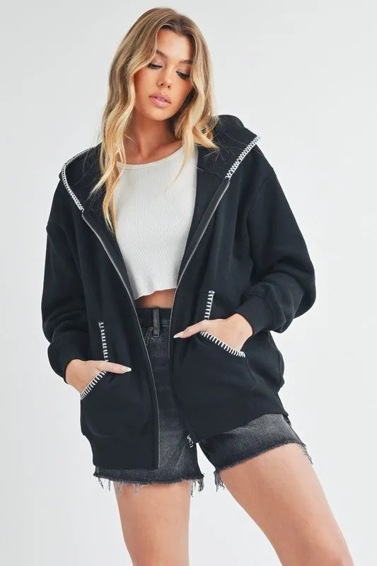 Aemi   Co Contrast Trim Zip Up Hoodie Jacket