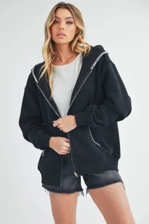 Aemi   Co Contrast Trim Zip Up Hoodie Jacket