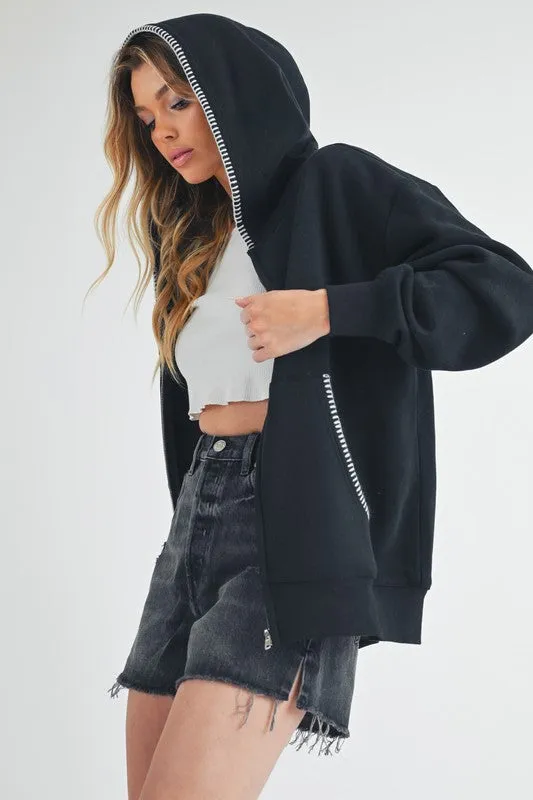 Aemi   Co Contrast Trim Zip Up Hoodie Jacket