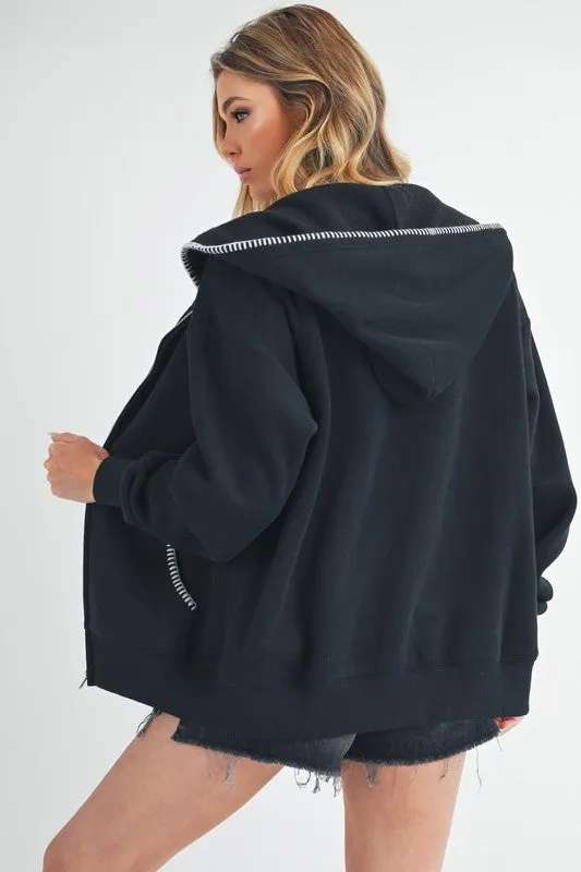 Aemi   Co Contrast Trim Zip Up Hoodie Jacket