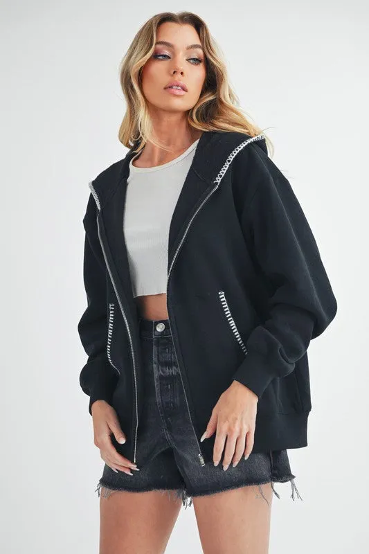 Aemi   Co Contrast Trim Zip Up Hoodie Jacket