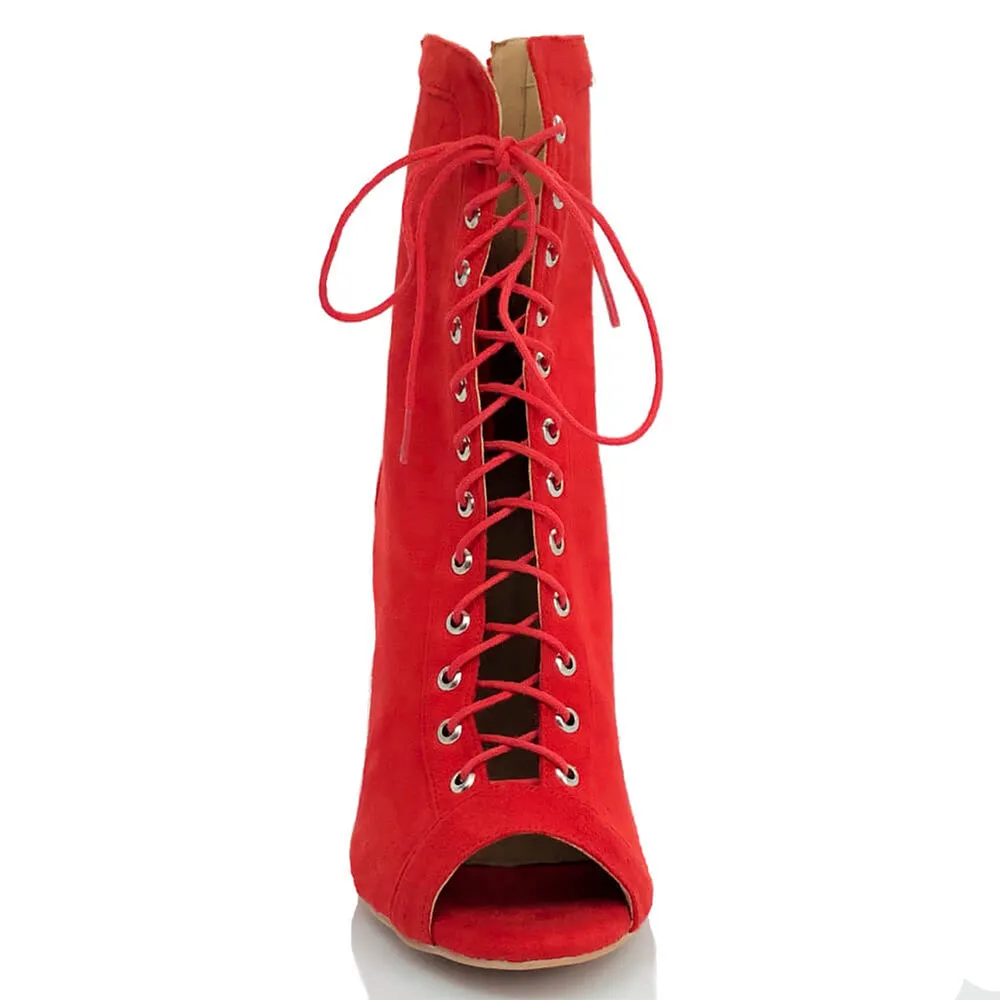 ALB Women's 9cm/10cm Suede Heels Lace-up Rubber Sole Dance Boots