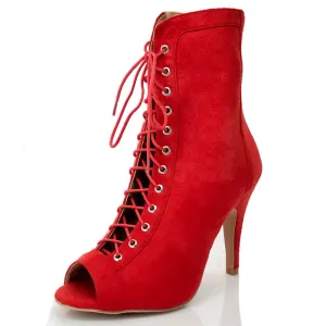 ALB Women's 9cm/10cm Suede Heels Lace-up Rubber Sole Dance Boots