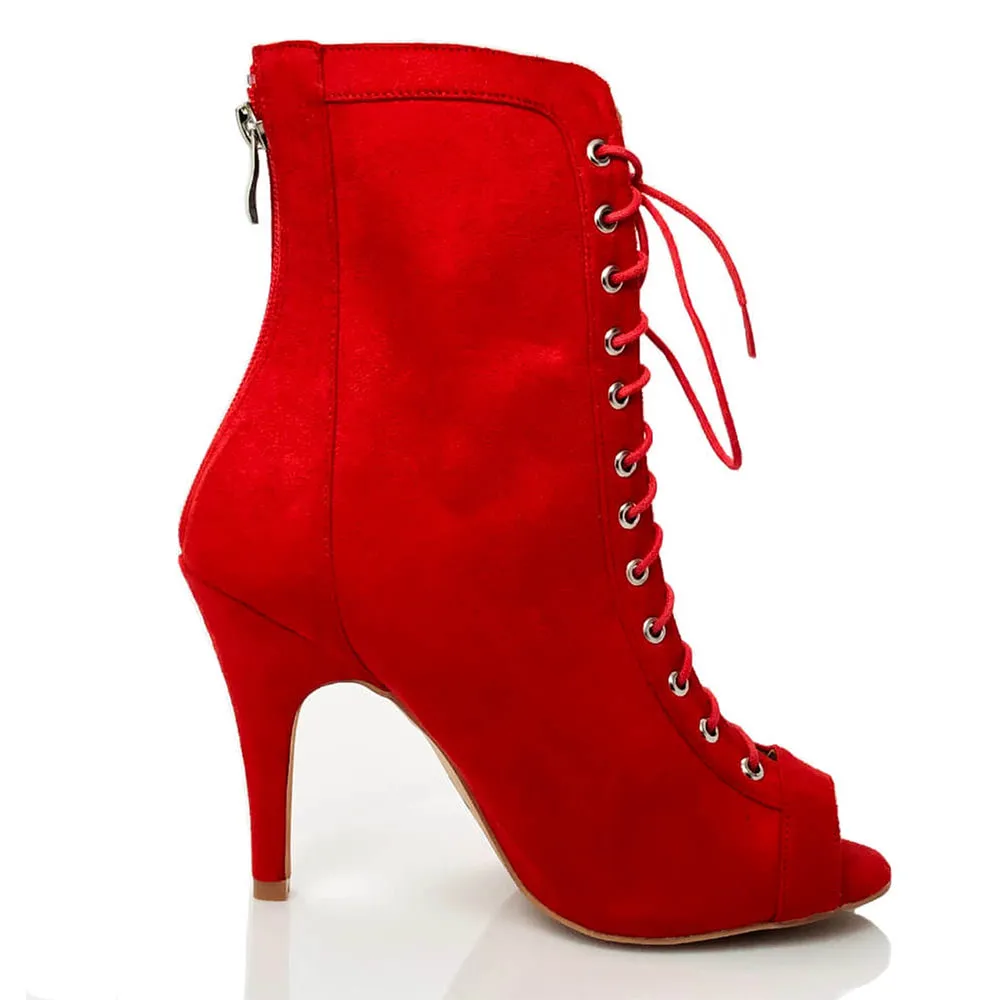 ALB Women's 9cm/10cm Suede Heels Lace-up Rubber Sole Dance Boots