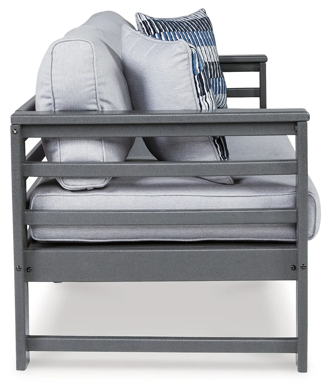 Amora Outdoor Sofa and Loveseat with Coffee Table and 2 End Tables in Charcoal Gray