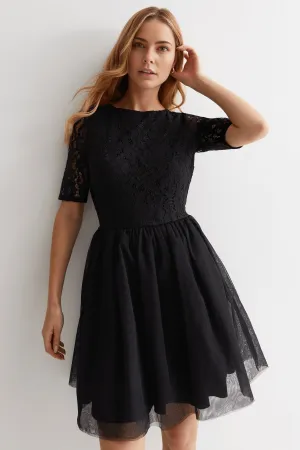 Black Lace Open Back Mini Dress