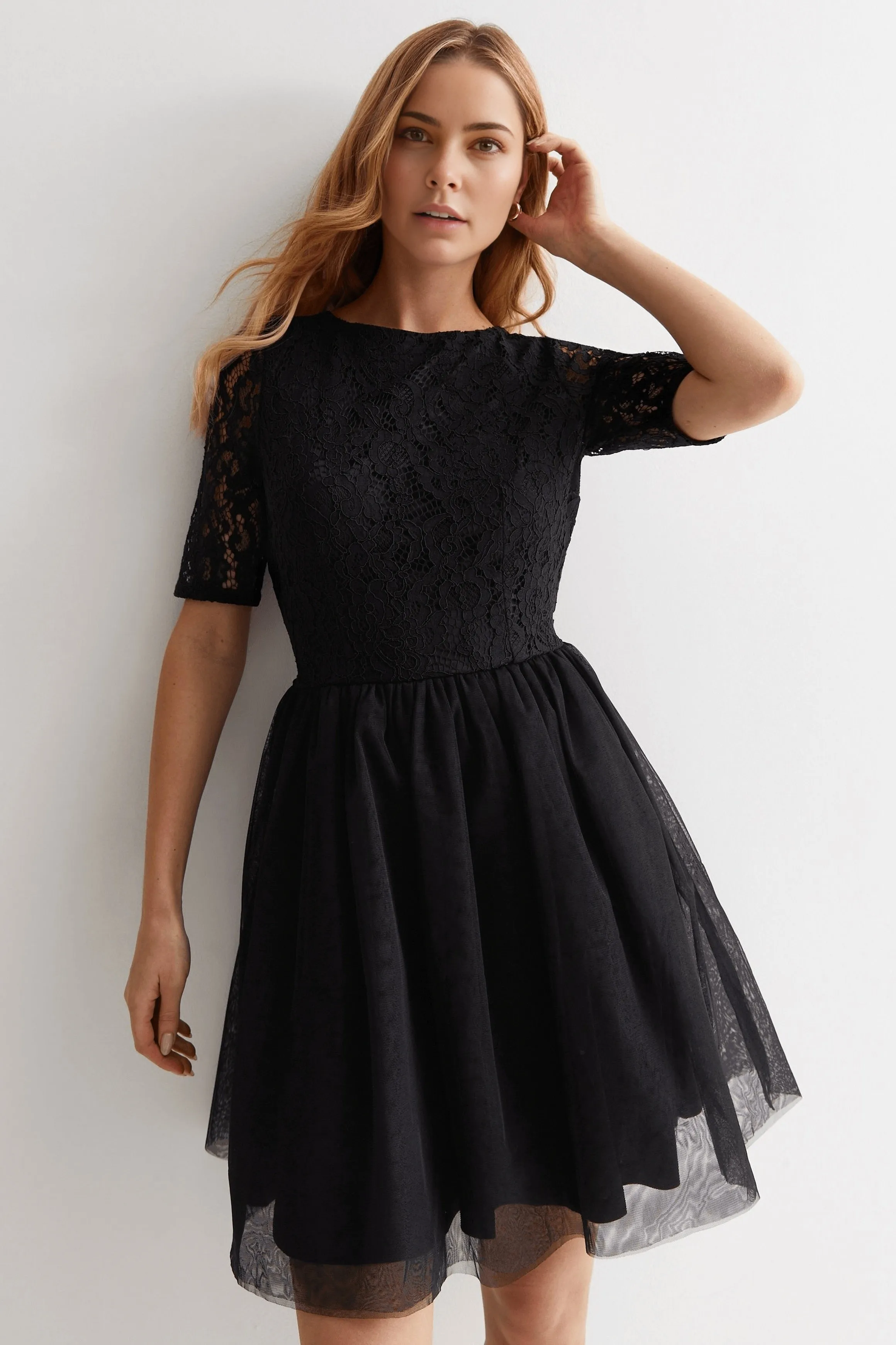 Black Lace Open Back Mini Dress