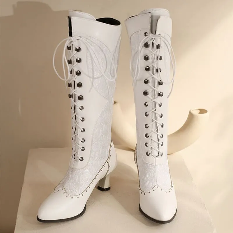 Brown and Black Victorian Style Steampunk Lace Pointed Toe Boots