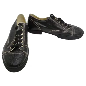 Chanel Black Coated Toile Lace Up Sneakers