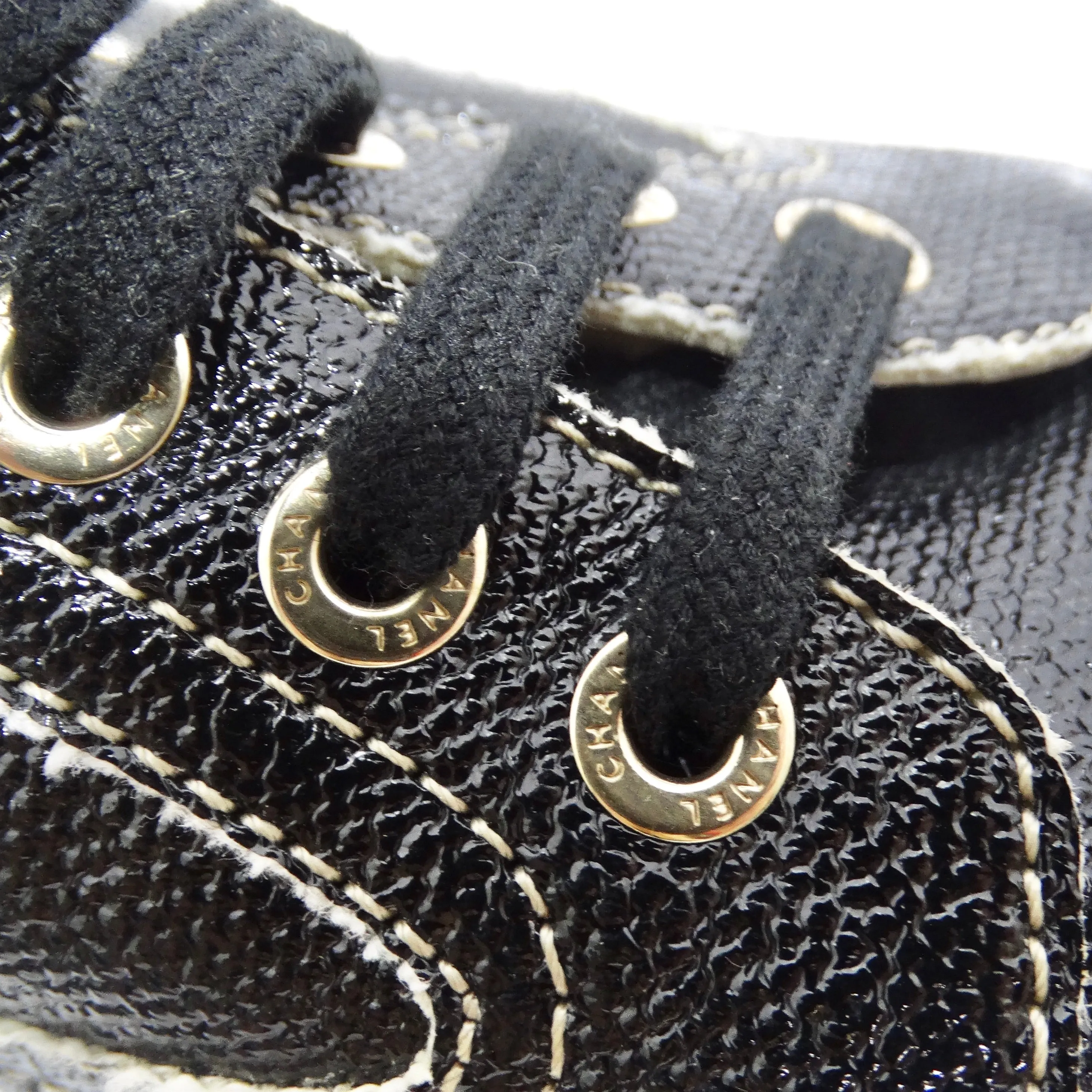 Chanel Black Coated Toile Lace Up Sneakers