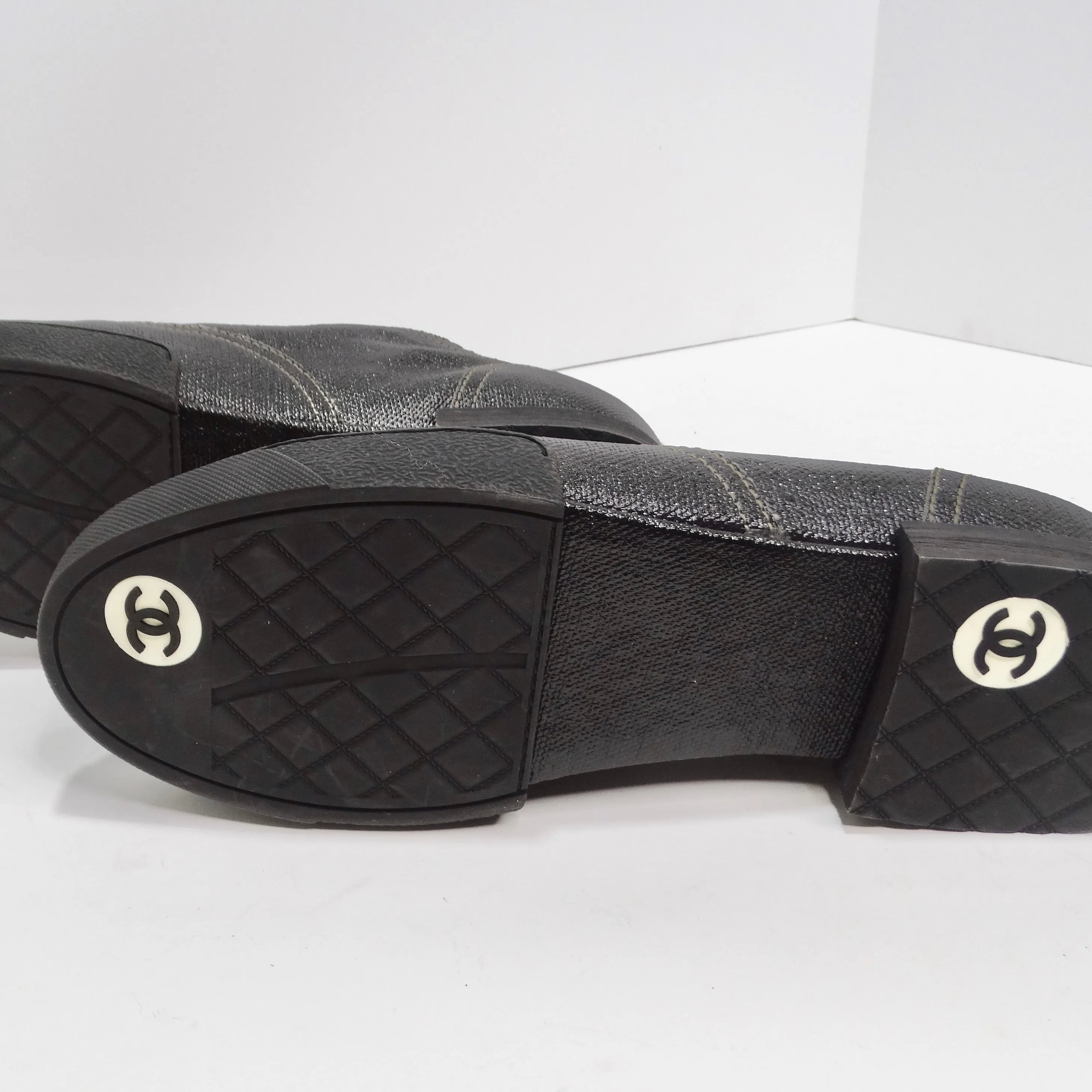 Chanel Black Coated Toile Lace Up Sneakers