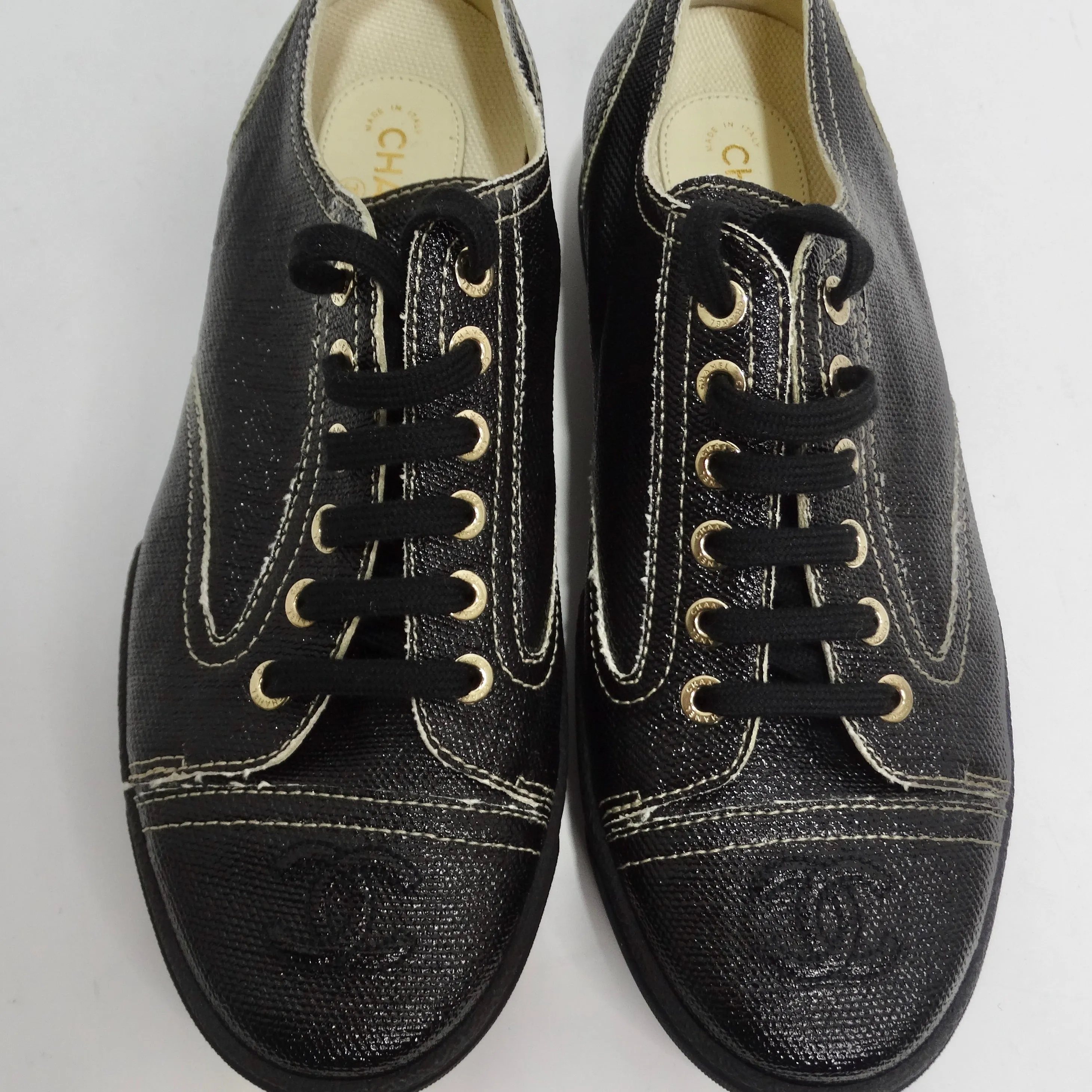 Chanel Black Coated Toile Lace Up Sneakers