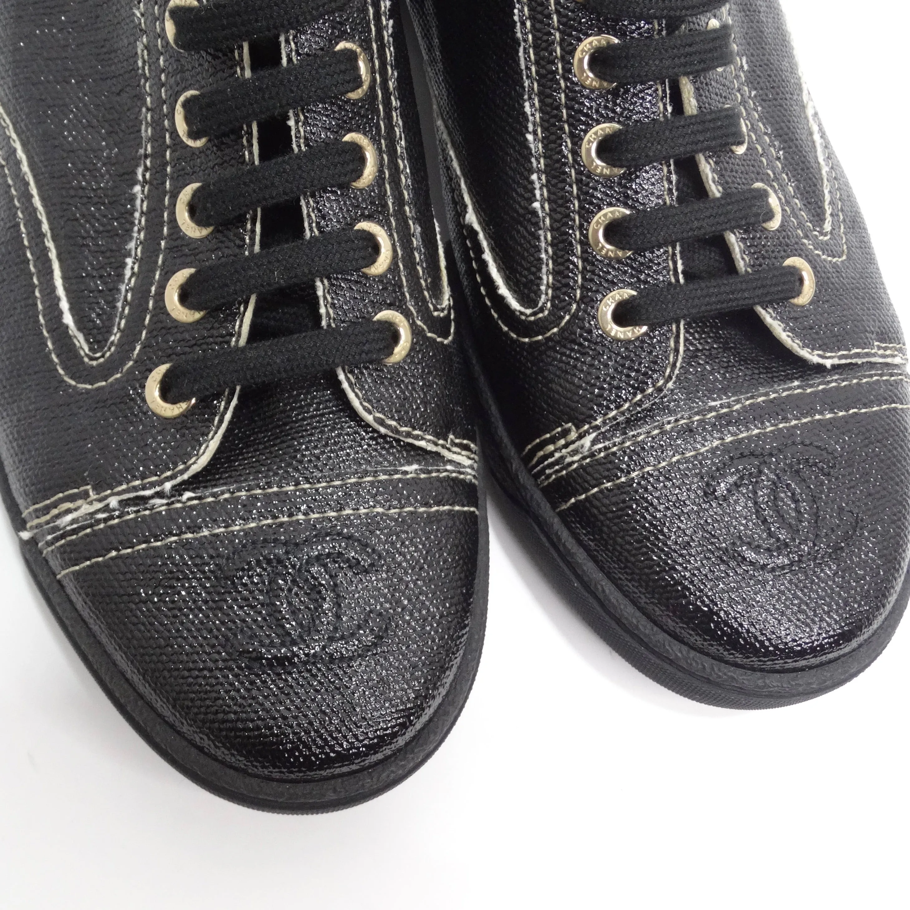 Chanel Black Coated Toile Lace Up Sneakers