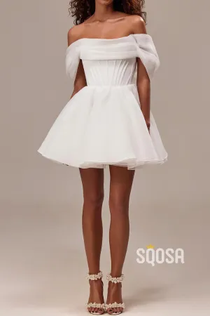 Chic Tulle A-Line Off-Shoulder Lace-Up Short Wedding Dress QW8198