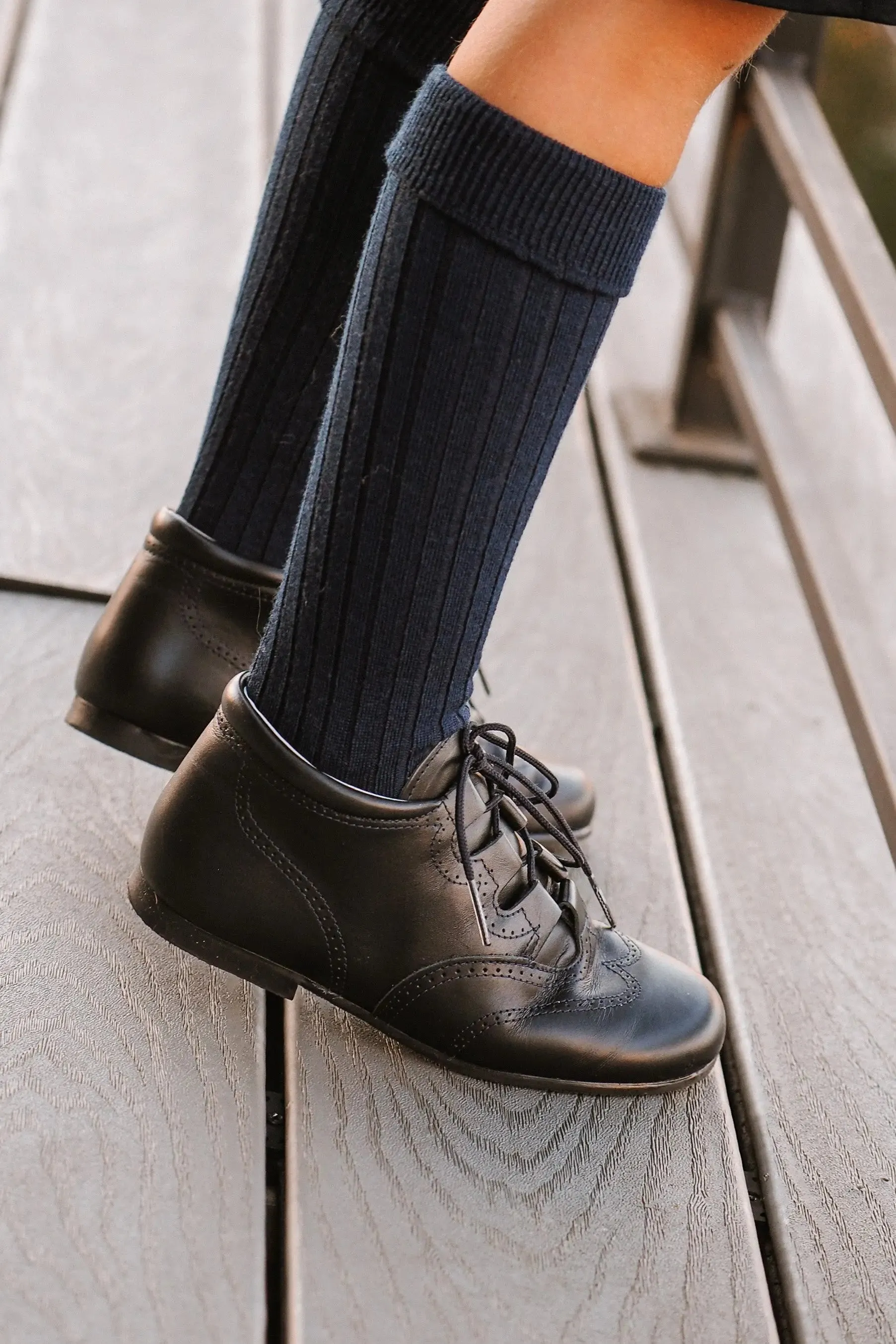 CÓNDOR Merino Wool-Blend Rib Knee Socks- Navy