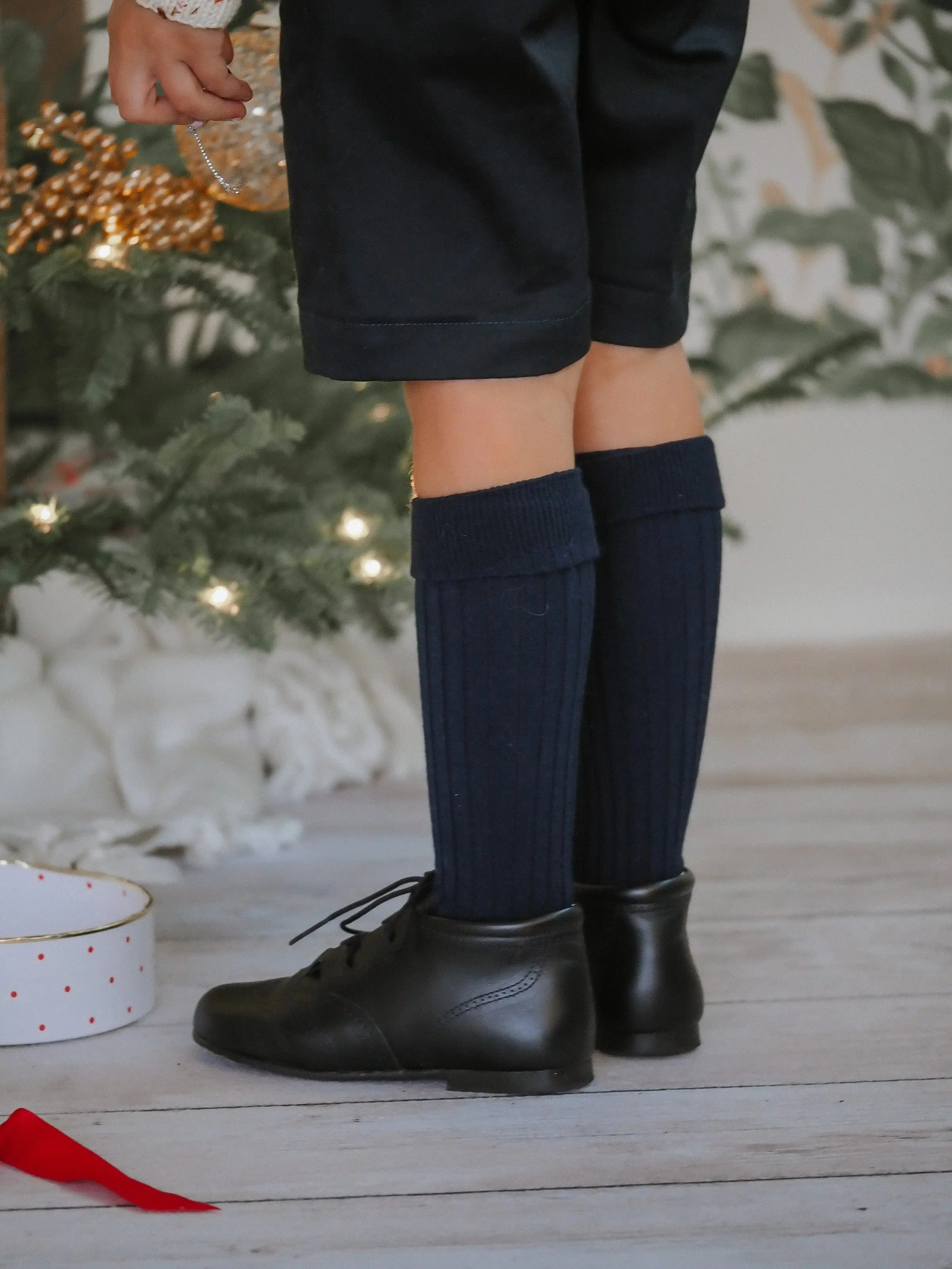 CÓNDOR Merino Wool-Blend Rib Knee Socks- Navy