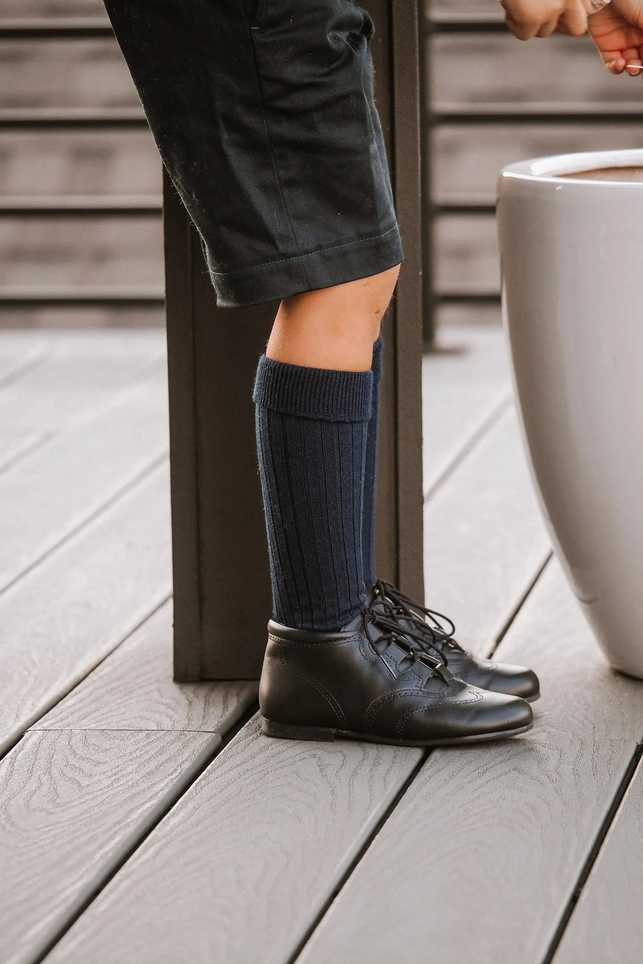 CÓNDOR Merino Wool-Blend Rib Knee Socks- Navy