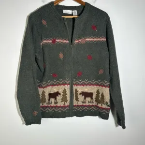 Croft & Barrow Green and Red Zip Up Sweater with Rustic Patterns