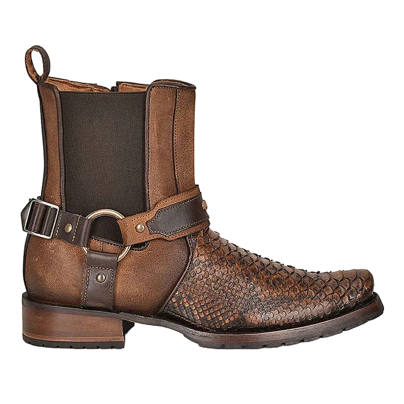 Cuadra Men's Hand Painted Brown Python Leather Ankle Boots CU689