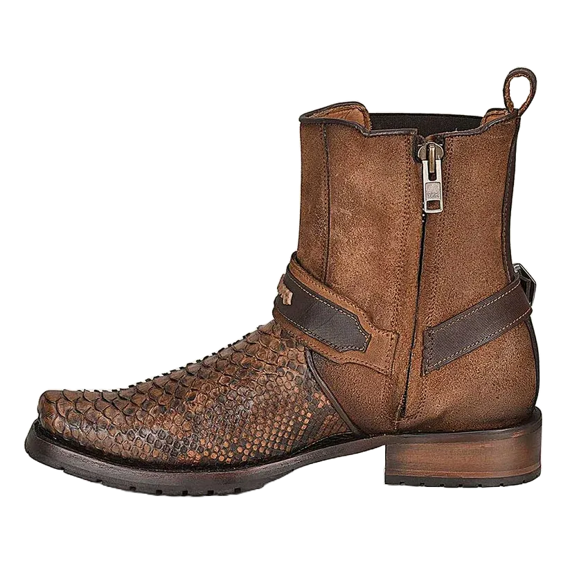 Cuadra Men's Hand Painted Brown Python Leather Ankle Boots CU689