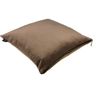 Decorative Zipper Edge Caramel   Mocha Velvet Cushion