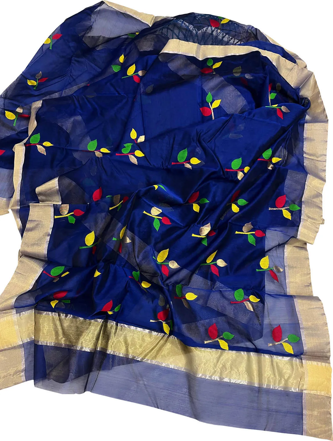 Elegant Blue Chanderi Handloom Silk Cotton Saree