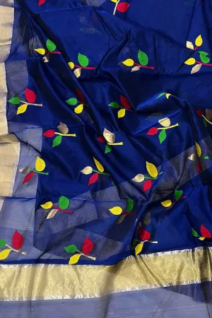 Elegant Blue Chanderi Handloom Silk Cotton Saree