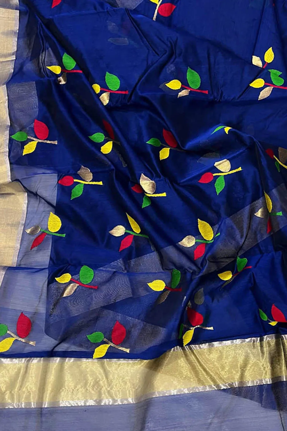 Elegant Blue Chanderi Handloom Silk Cotton Saree