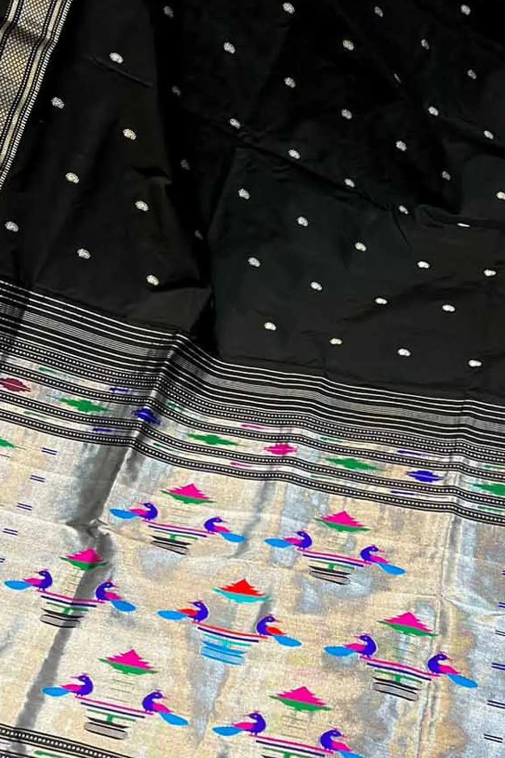 Exquisite Black Handloom Paithani Saree with Maharani Pallu in Pure Silk