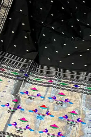 Exquisite Black Handloom Paithani Saree with Maharani Pallu in Pure Silk