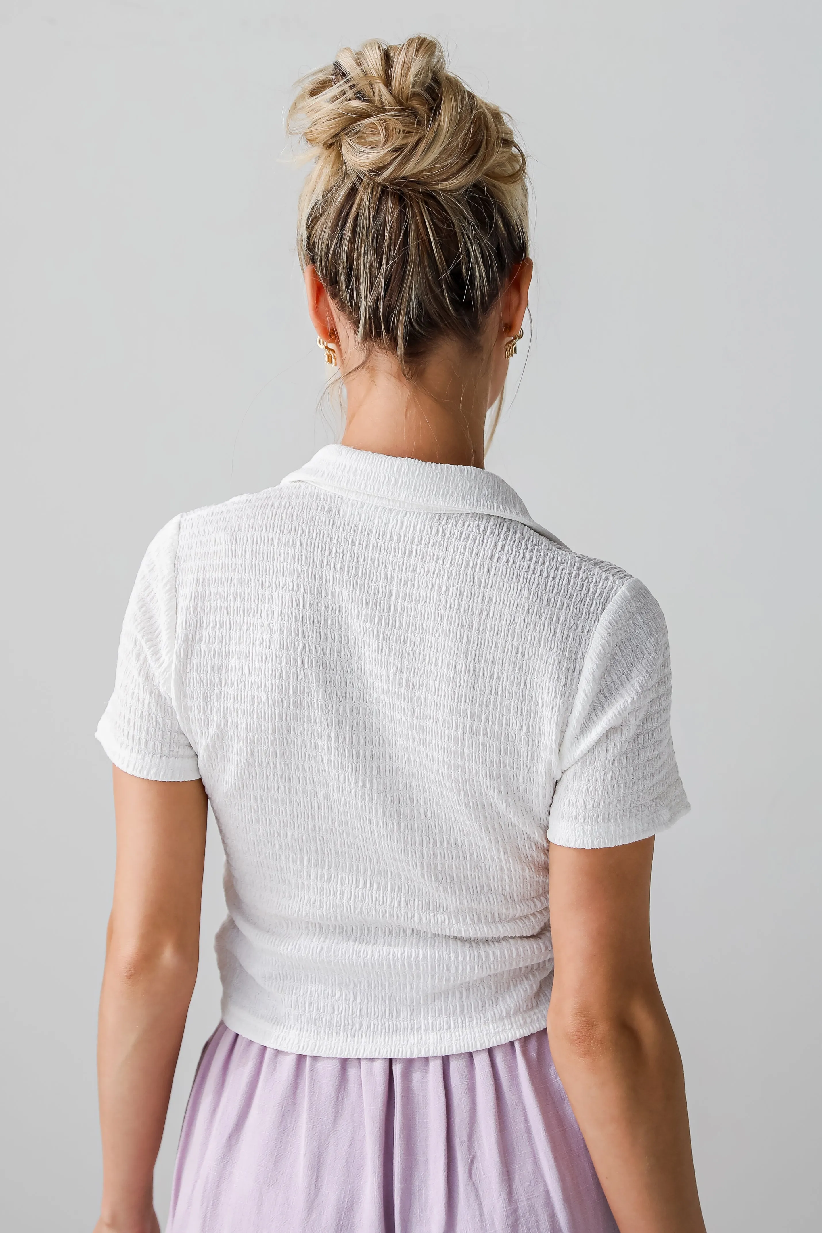 FINAL SALE - Brynn Smocked Cropped Button-Up Blouse - DU DEAL