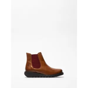 Fly SALV195 Rug (Red Elastic) Ladies Mid Brown Leather Pull On Ankle Boots