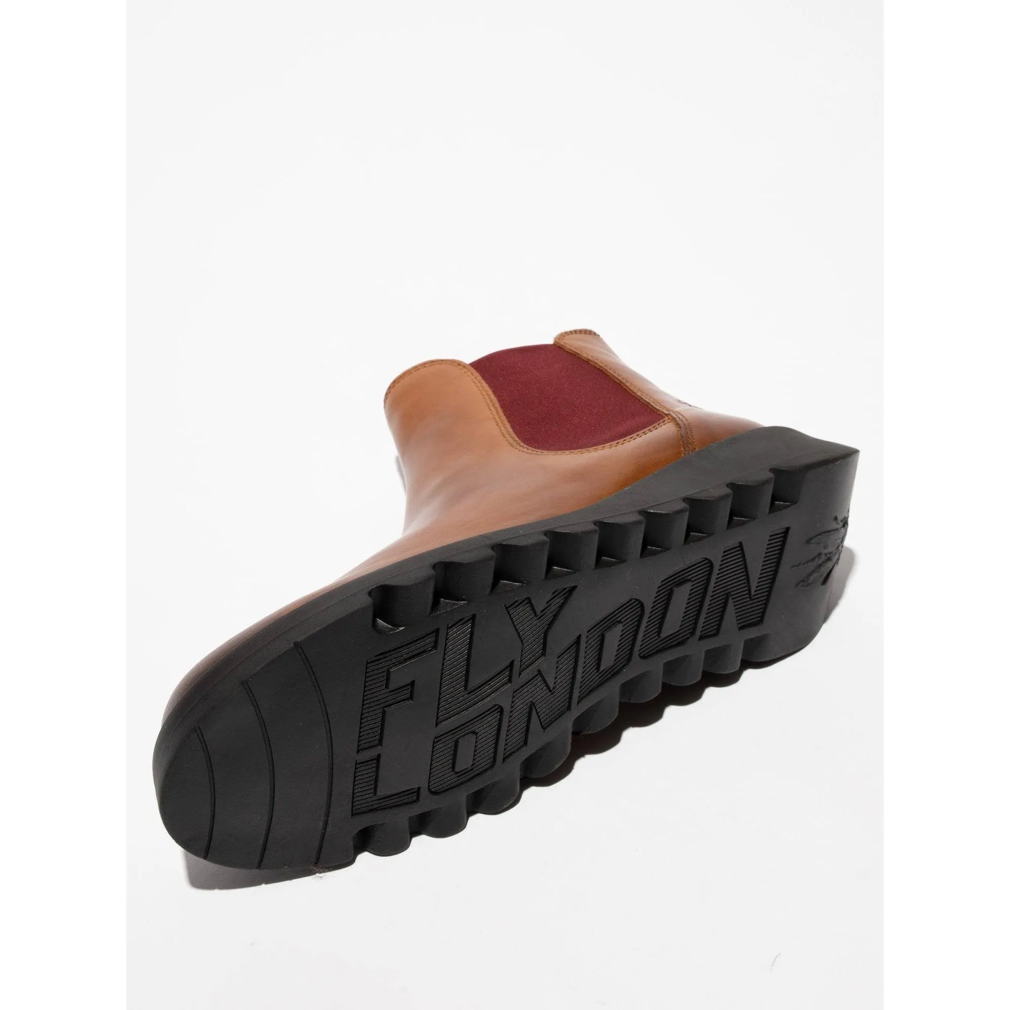 Fly SALV195 Rug (Red Elastic) Ladies Mid Brown Leather Pull On Ankle Boots