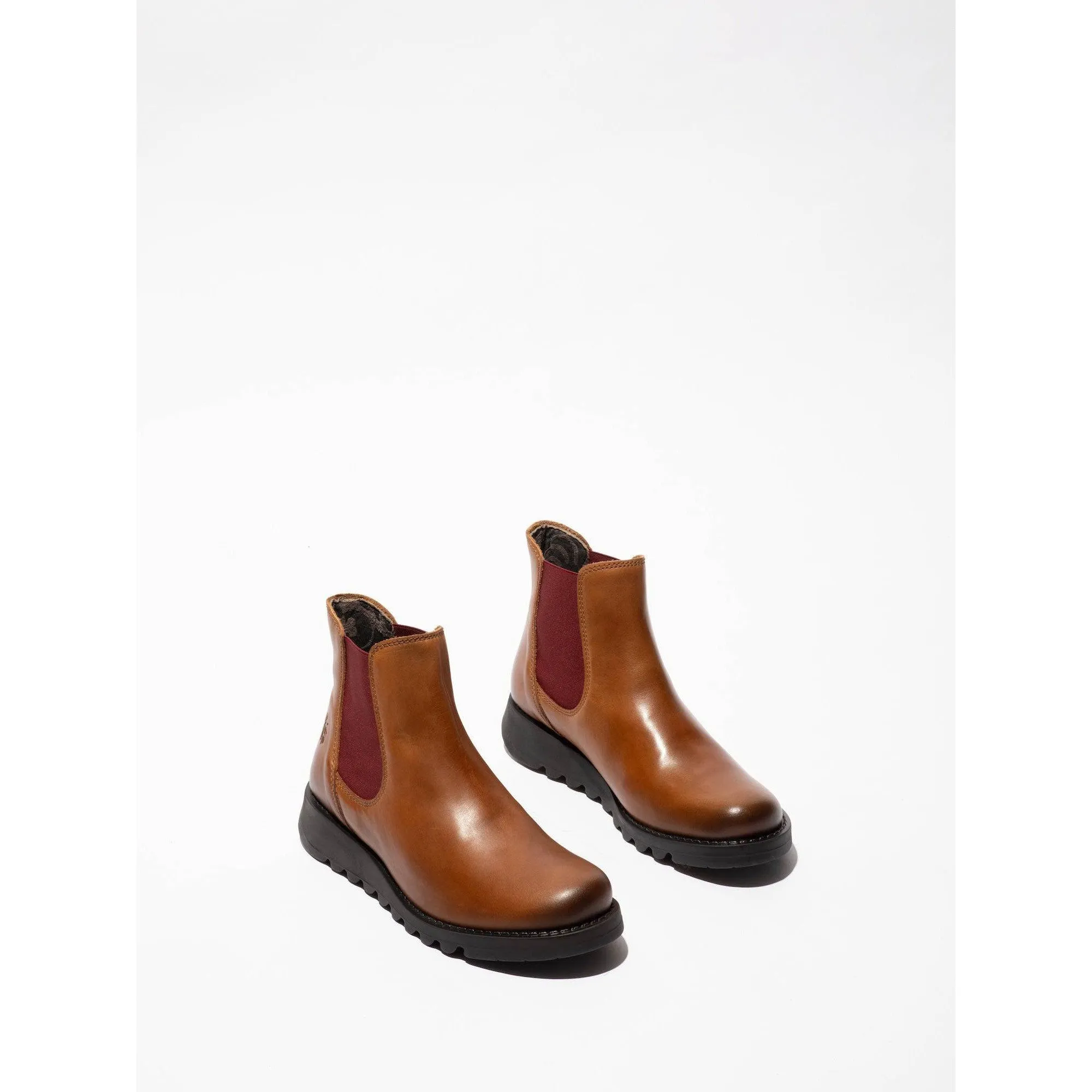Fly SALV195 Rug (Red Elastic) Ladies Mid Brown Leather Pull On Ankle Boots