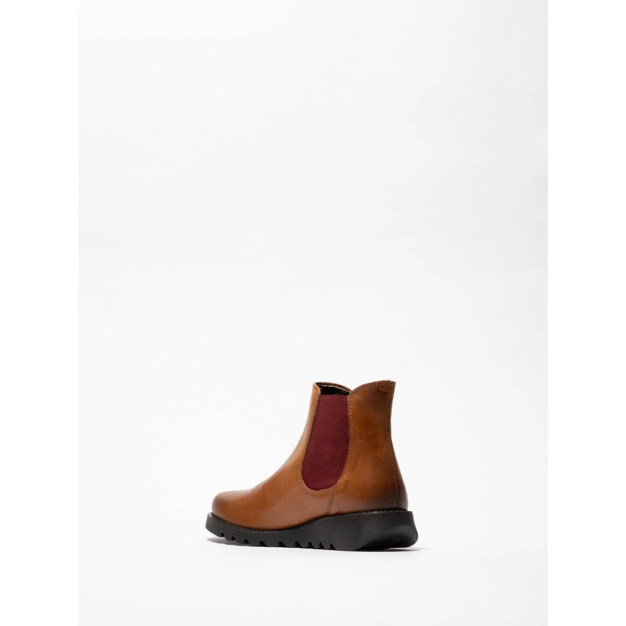 Fly SALV195 Rug (Red Elastic) Ladies Mid Brown Leather Pull On Ankle Boots