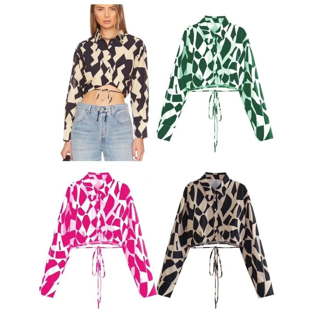 Geometric Print Longsleeve Crop Shirt