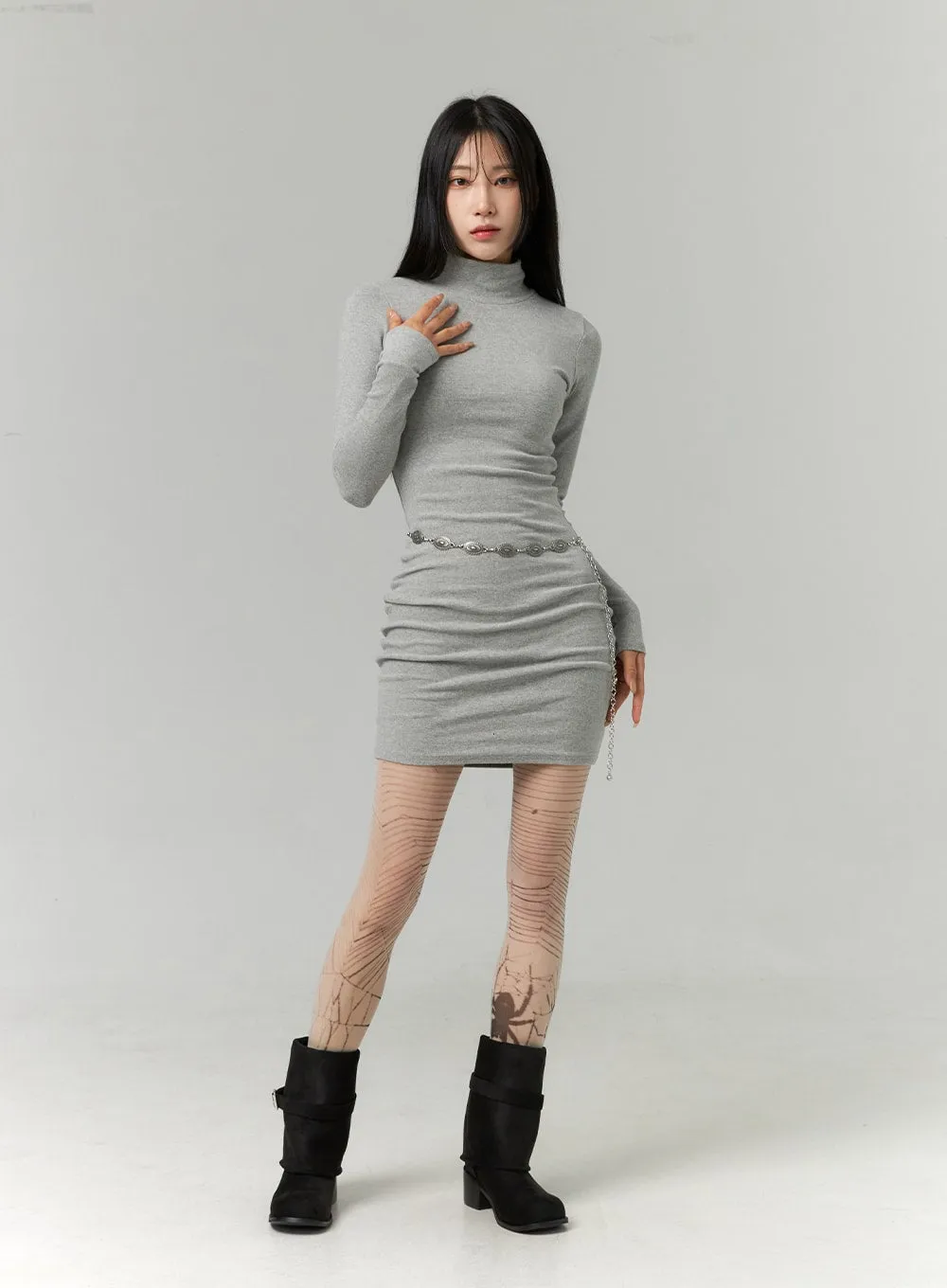 Half Turtle Neck Mini Dress CN321