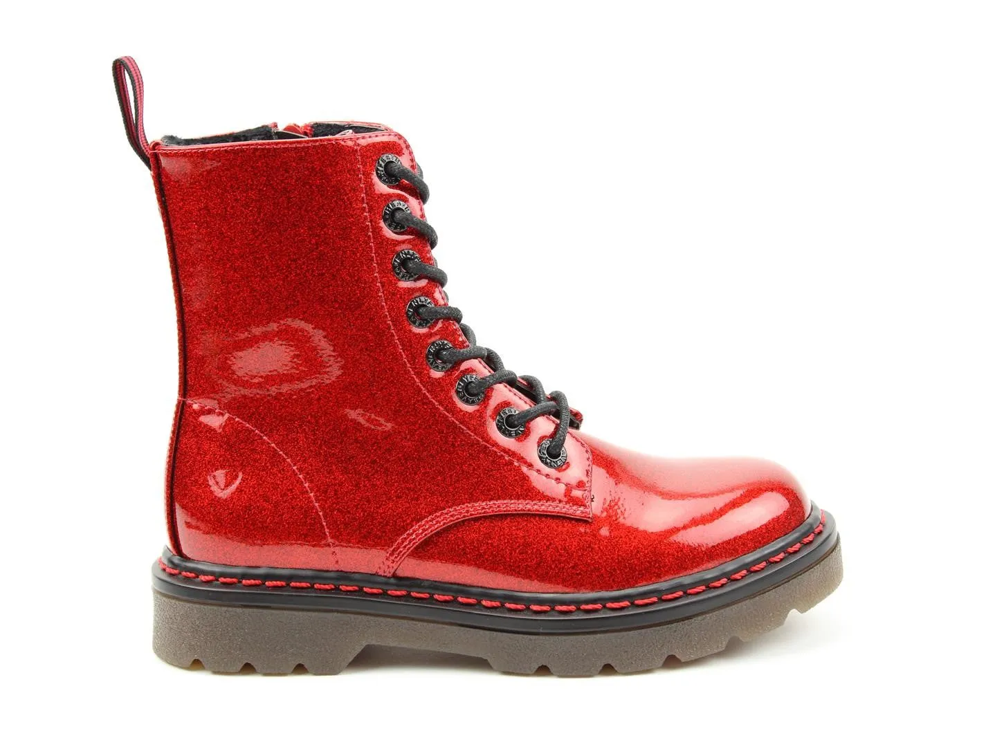Heavenly Feet Justina Red Glitter Womens Casual Comfort Lace Up Boots