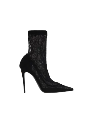 Lace Pattern Leather Ankle Boots