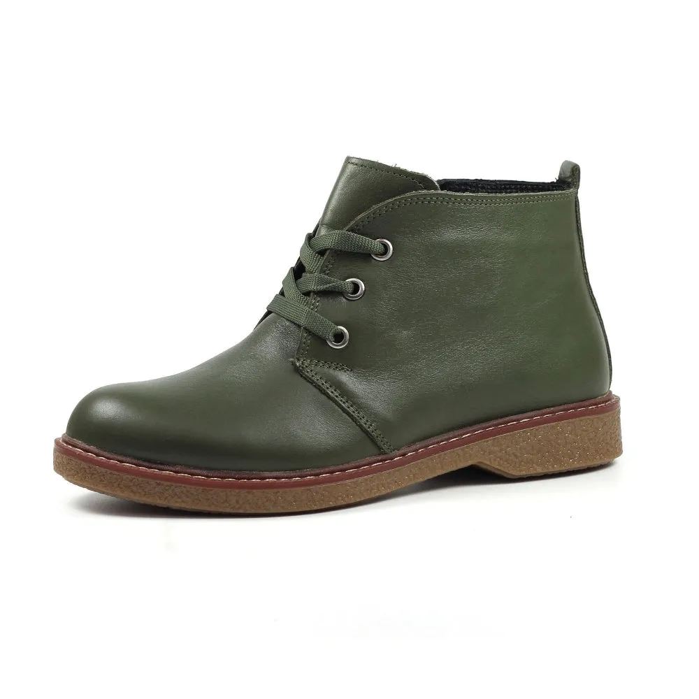 Lunar GLR014 Claire II Ladies Green Leather Zip & Lace Ankle Boots