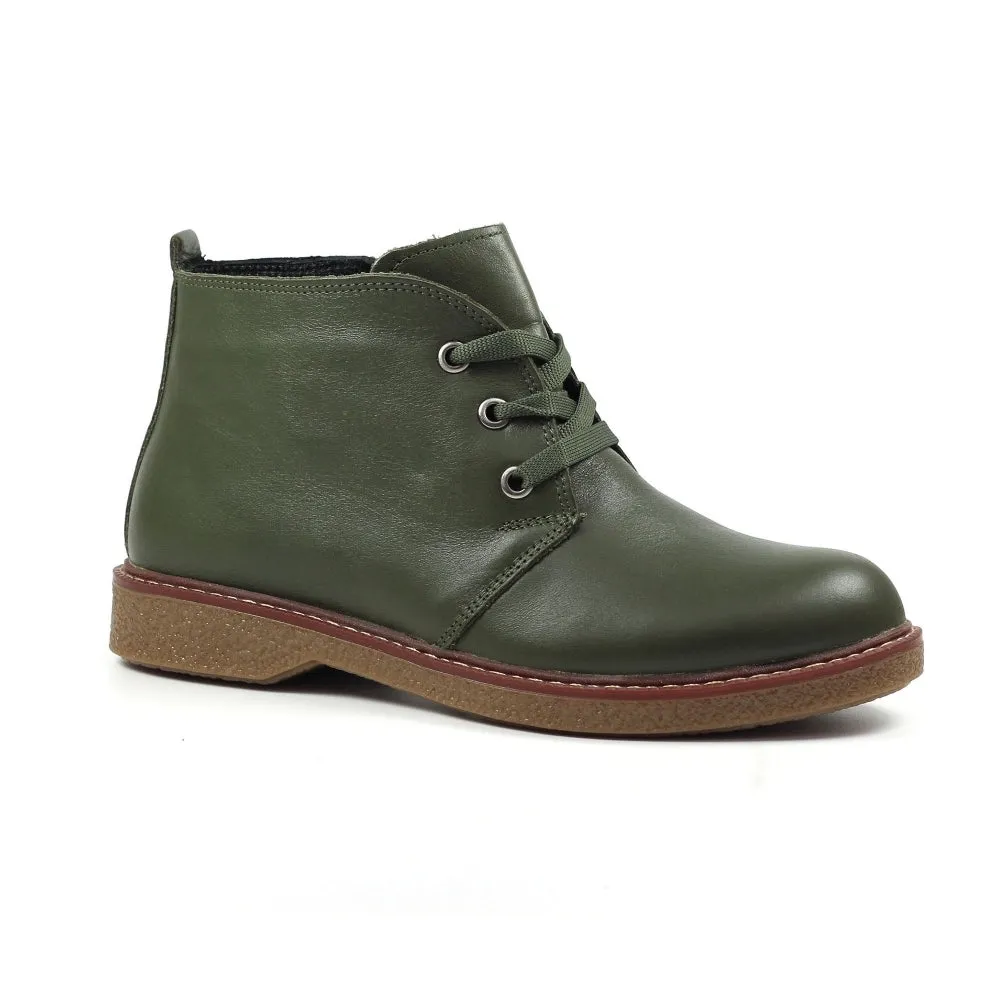 Lunar GLR014 Claire II Ladies Green Leather Zip & Lace Ankle Boots