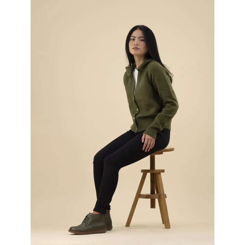 Lunar GLR014 Claire II Ladies Green Leather Zip & Lace Ankle Boots