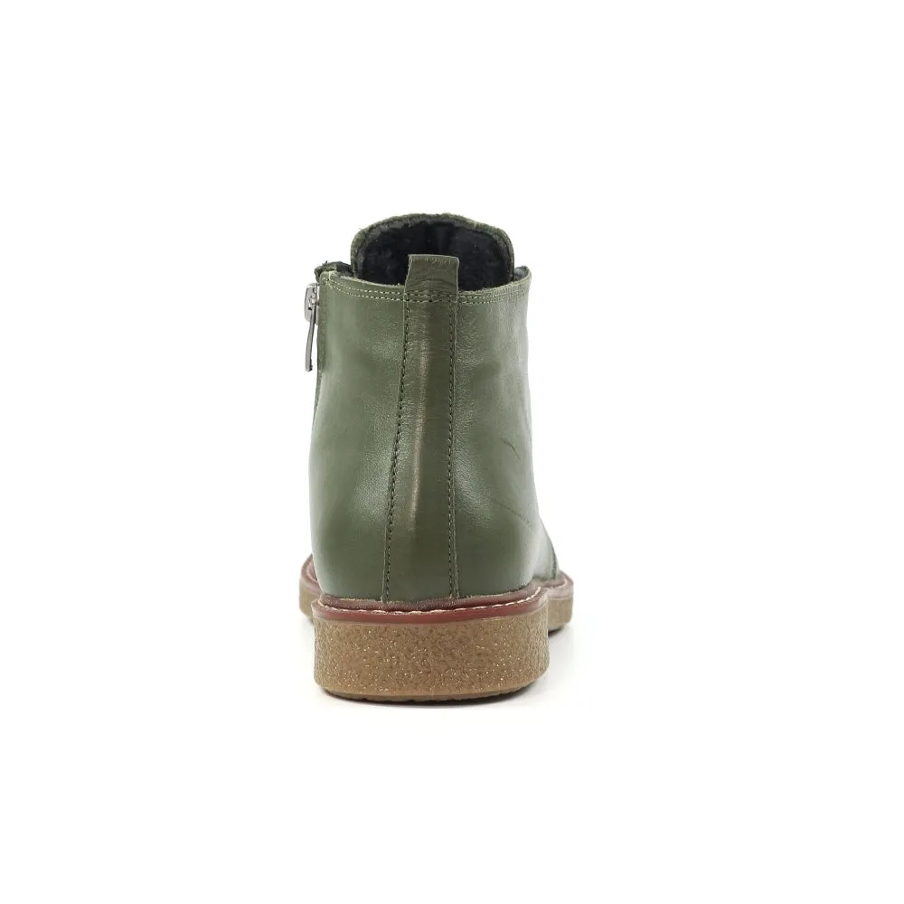 Lunar GLR014 Claire II Ladies Green Leather Zip & Lace Ankle Boots