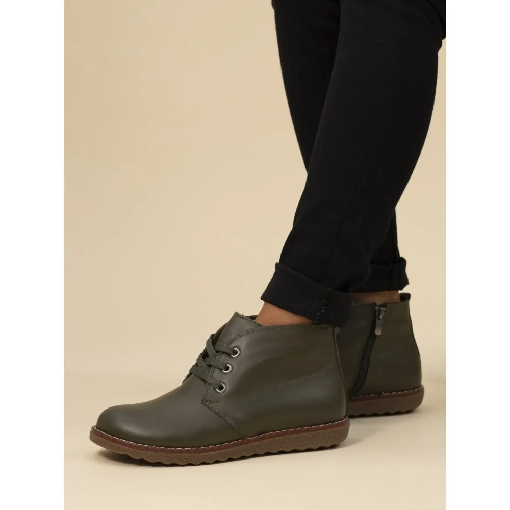 Lunar GLR014 Claire II Ladies Green Leather Zip & Lace Ankle Boots