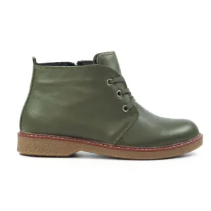 Lunar GLR014 Claire II Ladies Green Leather Zip & Lace Ankle Boots