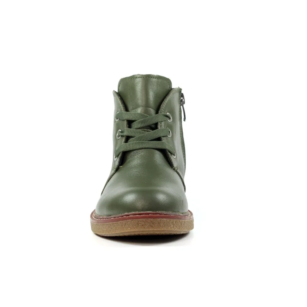 Lunar GLR014 Claire II Ladies Green Leather Zip & Lace Ankle Boots