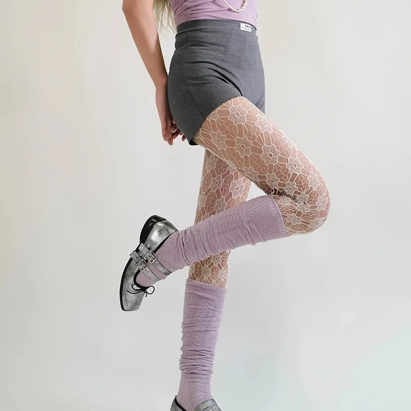 Luxury Sakura Floral Embroidered Fishnet Pantyhose